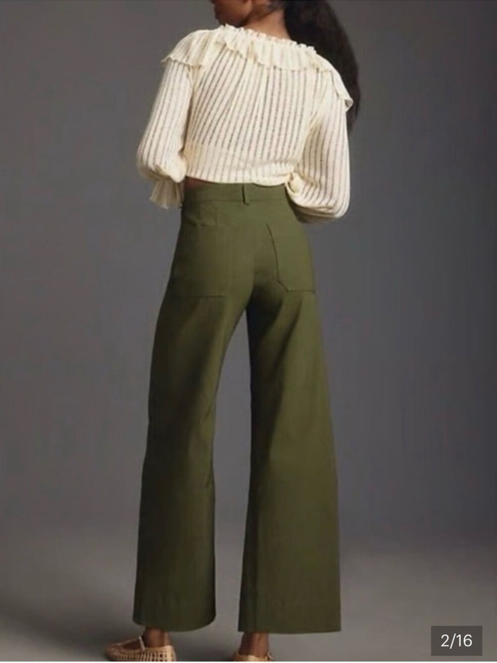 Anthropologie Maeve Pants Colette Magic Fabric Wide Leg Cropped in Olive Green - Picture 2 of 11